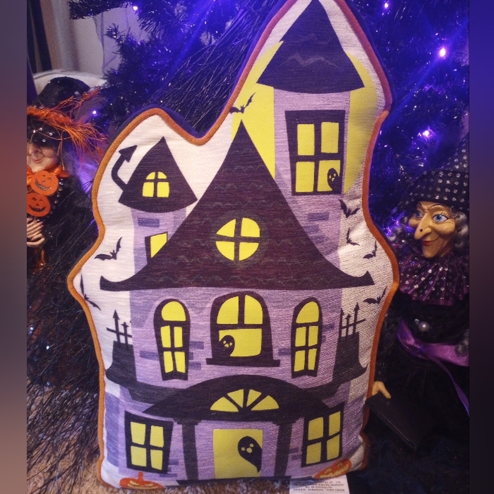 Glow in the Dark Haunted House Decorative Halloween Pillow